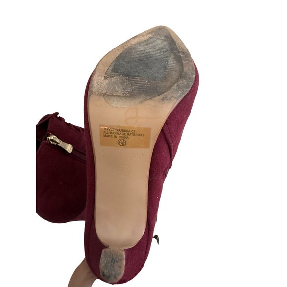 FOREVER Burgundy Lace Up Faux Suede Booties Heels Size 6.5 - Picture 3 of 8